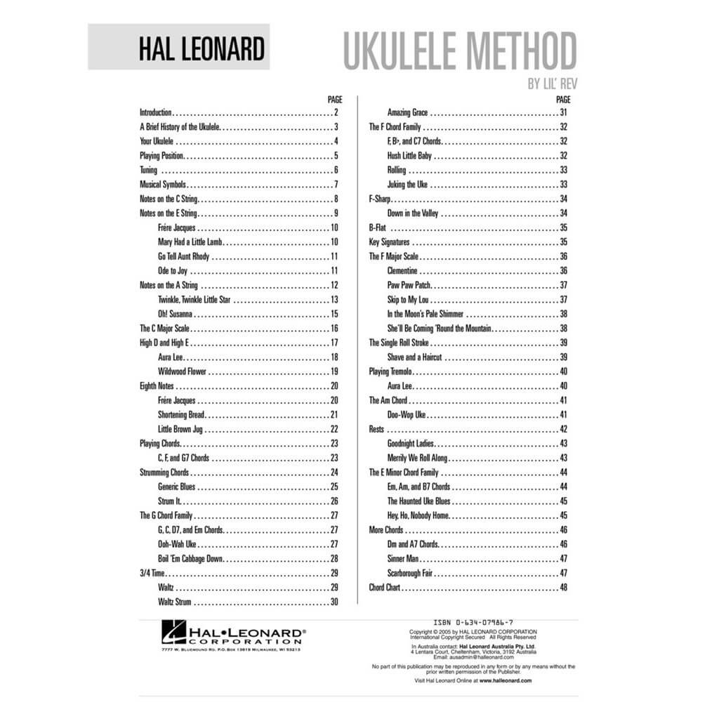 Περιεχόμενα βιβλίου HAL LEOANRD Ukulele Method Book 1 - Lil Rev στο www.zaranikas.gr