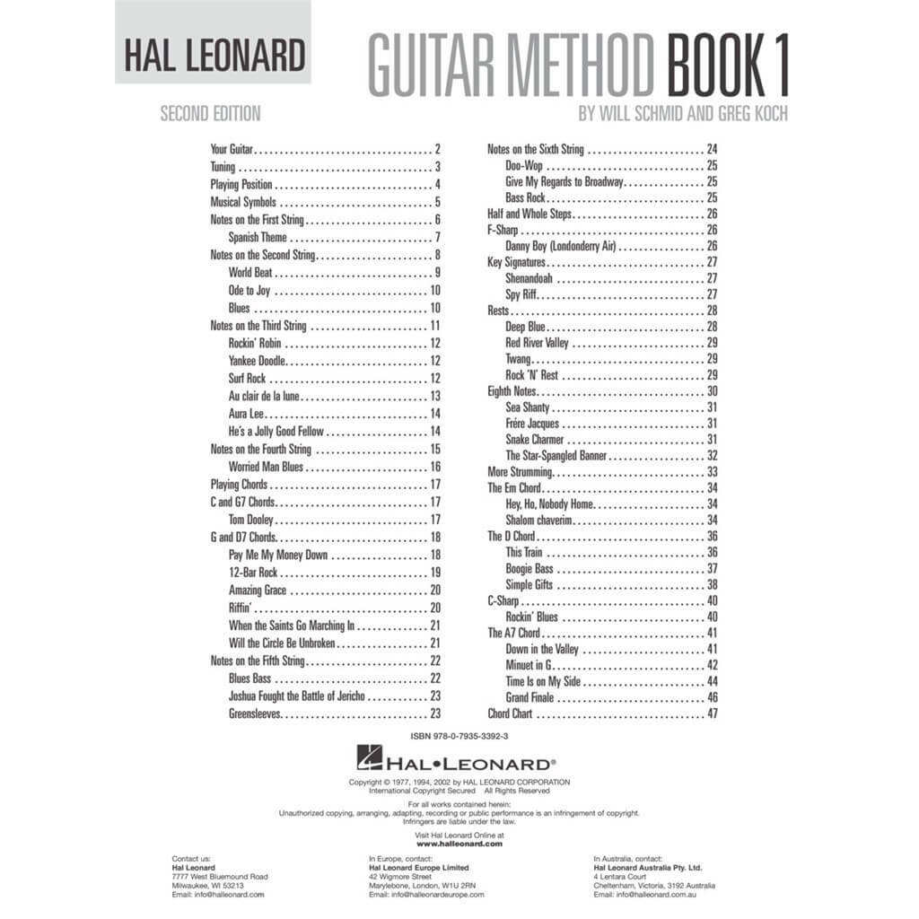 Περιεχόμενα βιβλίου HAL LEONARD Guitar Method Book 1 (2nd Edition) w/ AUDIO στο www.zaranikas.gr